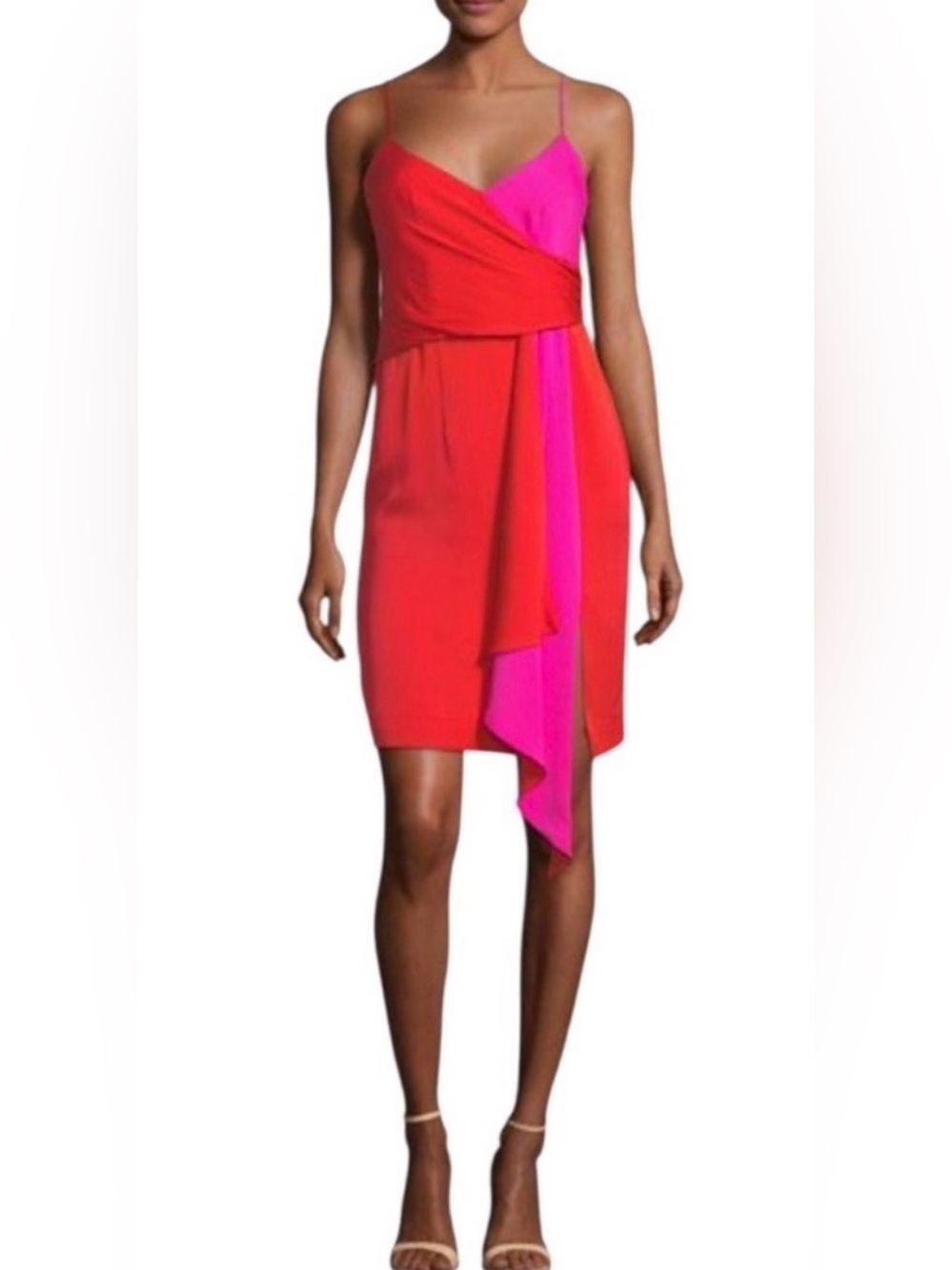 Milly Red and Hot Pink Draped Mini “Cindy” Dress